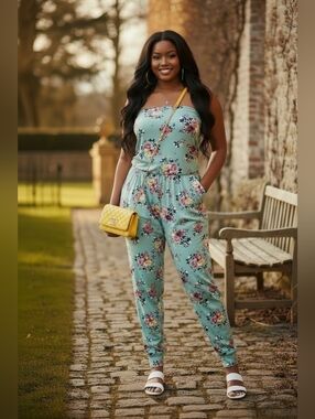 Full Circle Trends Size Medium Elegant Floral Strapless Jumpsuit